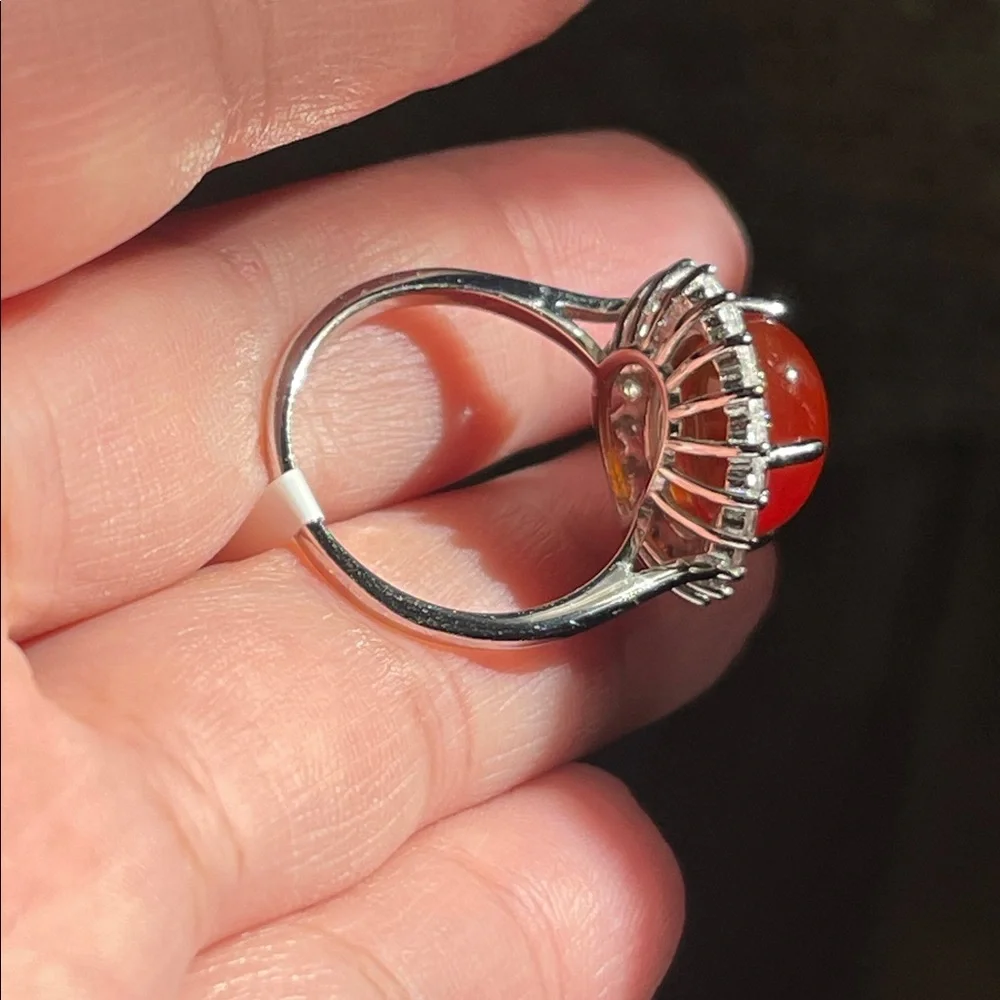 NWT Genuine Carnelian & CZ Sterling Silver Ring, Size 6 - Picture 4 of 11
